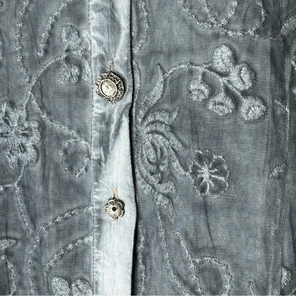 PARSLEY SAGE New Women Size M Slate Blue Lace Overlay Button Down Blouse Top. - Picture 5 of 12